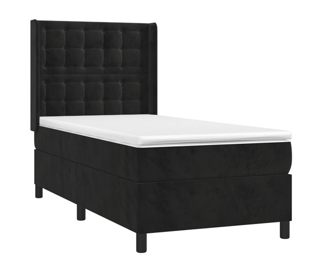 Conforama Cama Box Spring Con Colchón Terciopelo Negro 80x200 Cm Botones