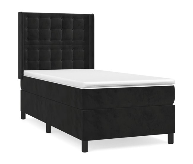 Conforama Cama box spring con colchón terciopelo negro 80x200 cm Botones