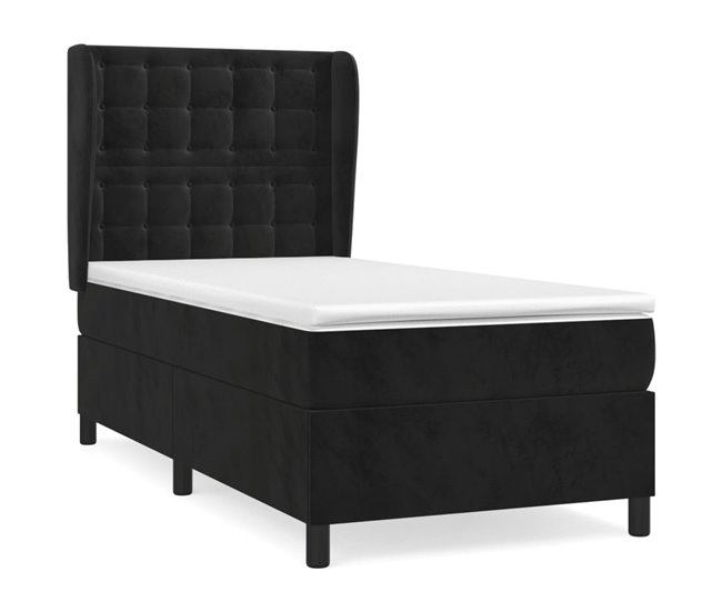 Conforama Cama box spring con colchón terciopelo negro 80x200 cm Botones