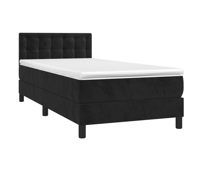 Conforama Cama Box Spring Con Colchón Terciopelo Negro 90x200 Cm Botones