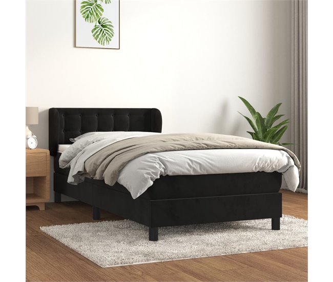Conforama Cama Box Spring Con Colchón Terciopelo Negro 90x200 Cm Botones