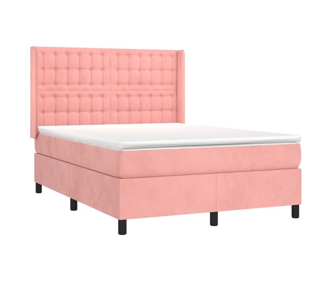 Conforama Cama Box Spring Con Colchón Terciopelo Rosa 140x190 Cm Botones
