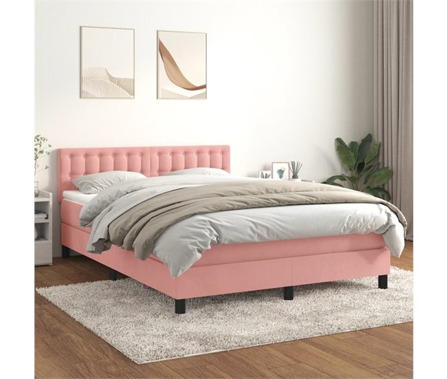 Conforama Cama Box Spring Con Colchón Terciopelo Rosa 140x190 Cm Botones