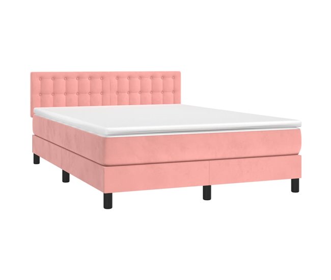 Conforama Cama Box Spring Con Colchón Terciopelo Rosa 140x190 Cm Botones
