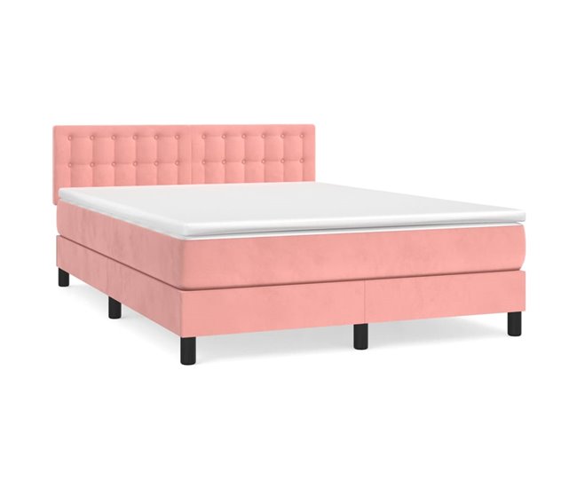 Conforama Cama box spring con colchón terciopelo rosa 140x190 cm Botones