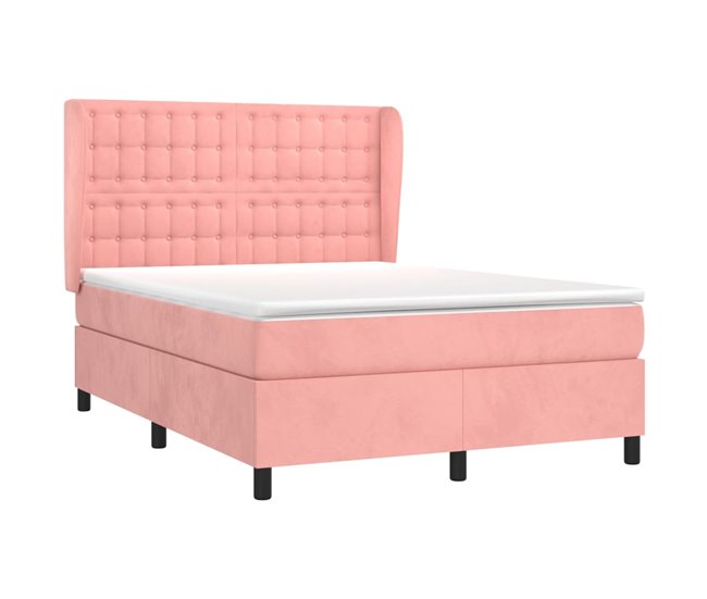 Conforama Cama Box Spring Con Colchón Terciopelo Rosa 140x190 Cm Botones