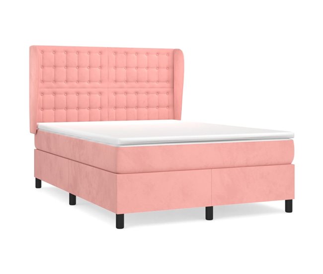 Conforama Cama box spring con colchón terciopelo rosa 140x190 cm Botones