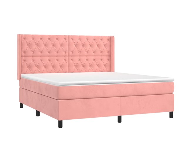 Conforama Cama Box Spring Con Colchón Terciopelo Rosa 160x200 Cm Diseño De Botones
