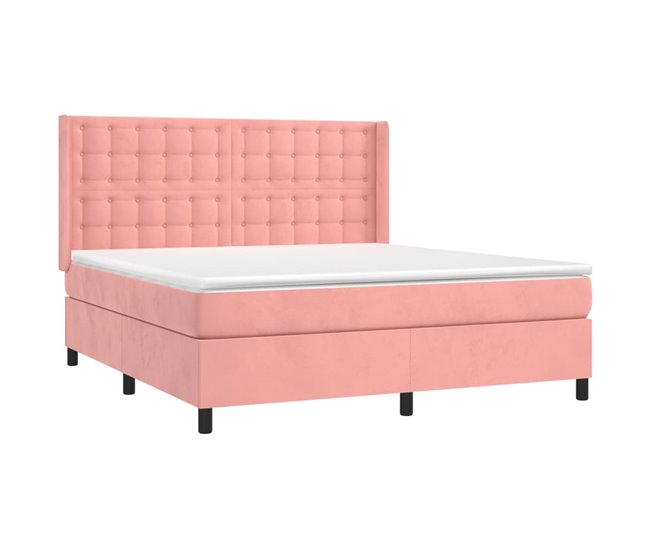 Conforama Cama Box Spring Con Colchón Terciopelo Rosa 160x200 Cm Botones