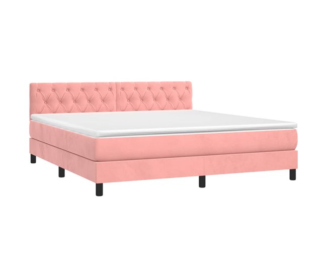 Conforama Cama Box Spring Con Colchón Terciopelo Rosa 160x200 Cm Diseño De Botones