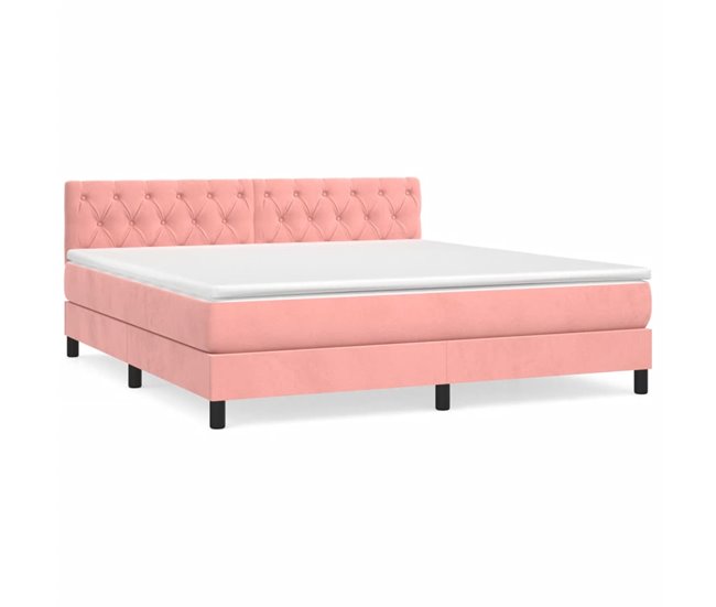 Conforama Cama box spring con colchón terciopelo rosa 160x200 cm Diseño de botones