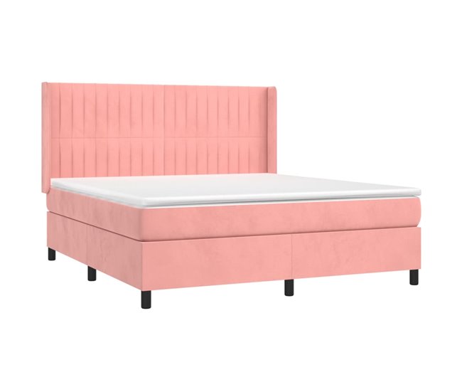 Conforama Cama Box Spring Con Colchón Terciopelo Rosa 180x200 Cm Rayas Verticales