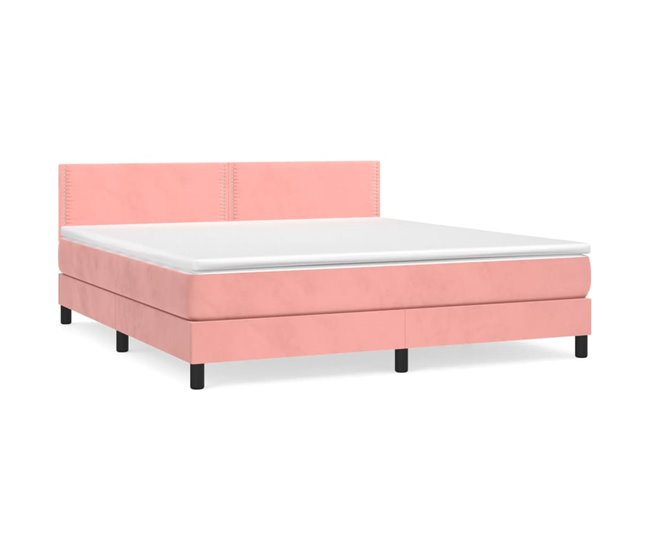 Conforama Cama box spring con colchón terciopelo rosa 180x200 cm Liso con clavos