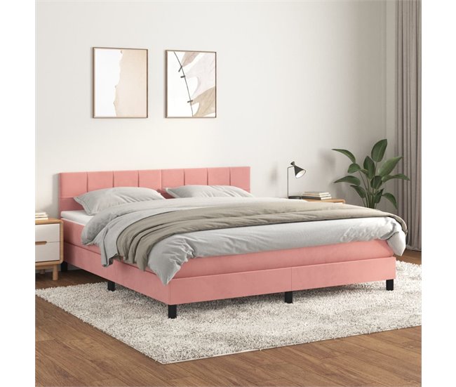 Conforama Cama Box Spring Con Colchón Terciopelo Rosa 180x200 Cm Bloques Con Cuadros