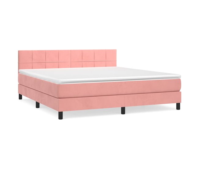 Conforama Cama box spring con colchón terciopelo rosa 180x200 cm Bloques con cuadros