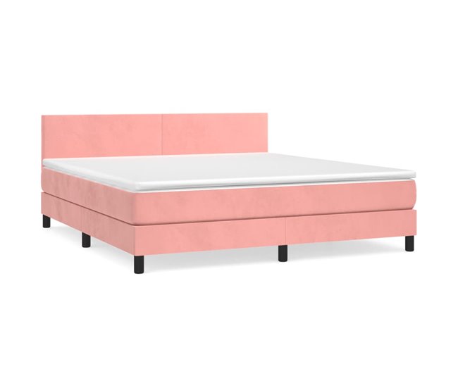 Conforama Cama box spring con colchón terciopelo rosa 180x200 cm Diseño plano