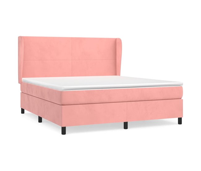 Conforama Cama box spring con colchón terciopelo rosa 180x200 cm Diseño plano