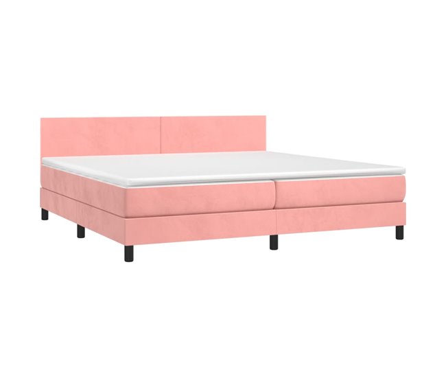 Conforama Cama Box Spring Con Colchón Terciopelo Rosa 200x200 Cm Diseño Plano