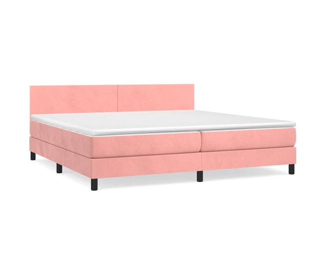 Conforama Cama box spring con colchón terciopelo rosa 200x200 cm Diseño plano