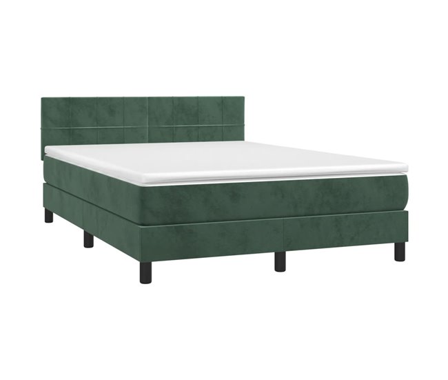Conforama Cama Box Spring Con Colchón Terciopelo Verde Oscuro 140x200 Cm Bloques Con Cuadros