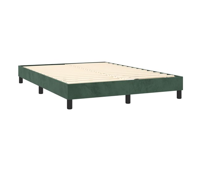 Conforama Cama Box Spring Con Colchón Terciopelo Verde Oscuro 140x200 Cm Bloques Con Cuadros