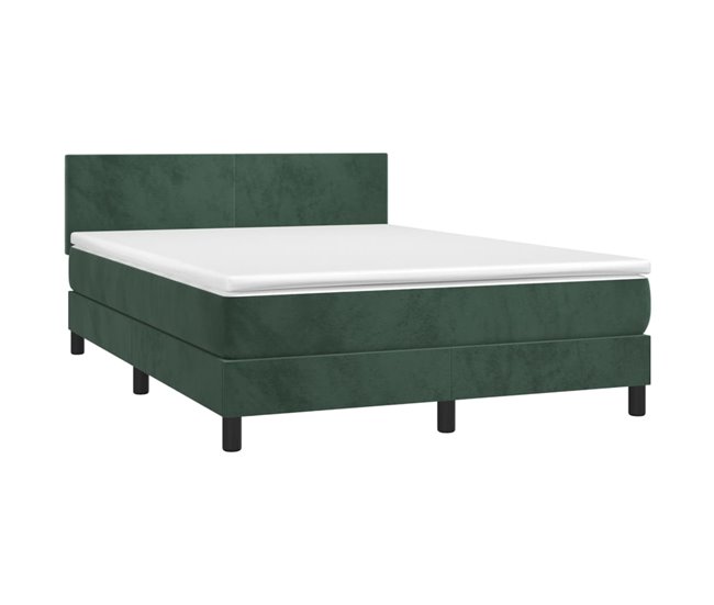 Conforama Cama Box Spring Con Colchón Terciopelo Verde Oscuro 140x200 Cm Diseño Plano