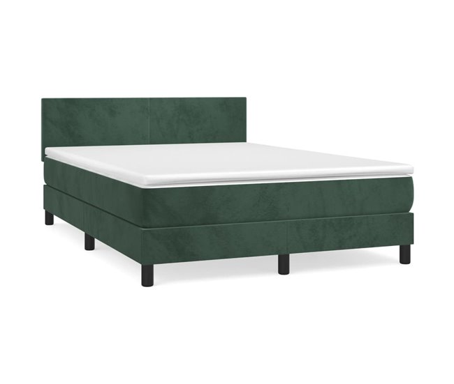 Conforama Cama box spring con colchón terciopelo verde oscuro 140x200 cm Diseño plano