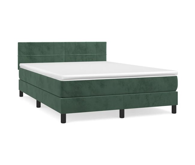 Conforama Cama box spring con colchón terciopelo verde oscuro 140x200 cm Bloques con cuadros