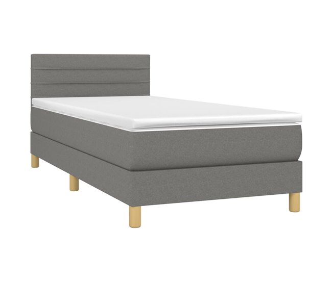 Conforama Cama Box Spring Con Colchón Y LED Tela Gris Oscuro 90x190 Cm Rayas Horizontales