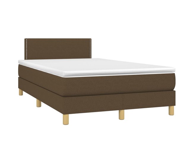 Conforama Cama Box Spring Con Colchón Y LED Tela Marrón Oscuro 120x200 Cm Liso Con Clavos