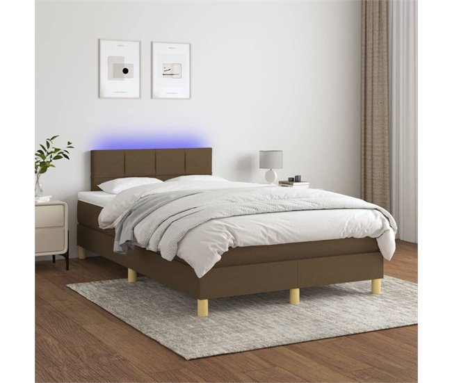 Conforama Cama Box Spring Con Colchón Y LED Tela Marrón Oscuro 120x200 Cm Bloques Con Cuadros