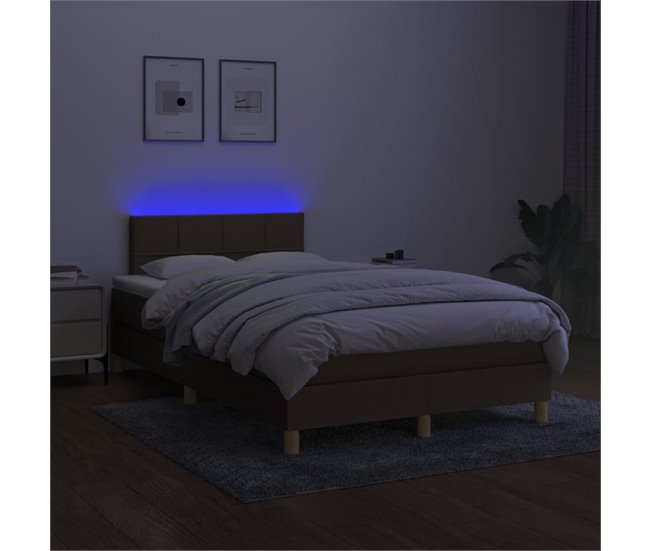 Conforama Cama Box Spring Con Colchón Y LED Tela Marrón Oscuro 120x200 Cm Bloques Con Cuadros