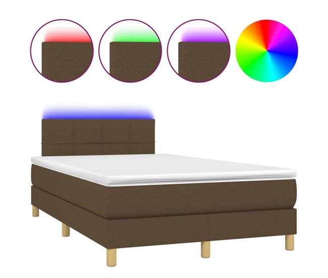 Conforama Cama box spring con colchón y LED tela marrón oscuro 120x200 cm Bloques con cuadros