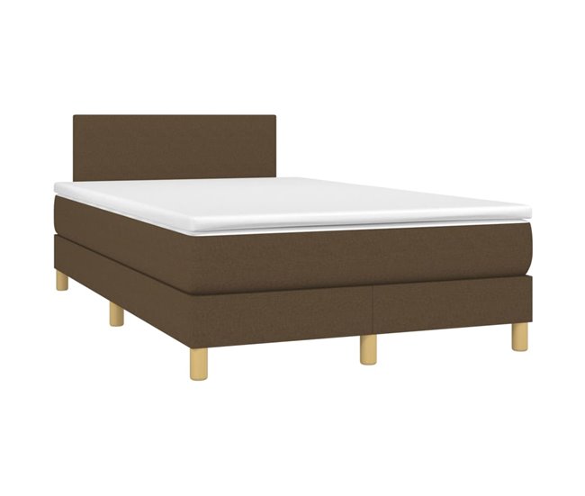 Conforama Cama Box Spring Con Colchón Y LED Tela Marrón Oscuro 120x200 Cm Diseño Plano