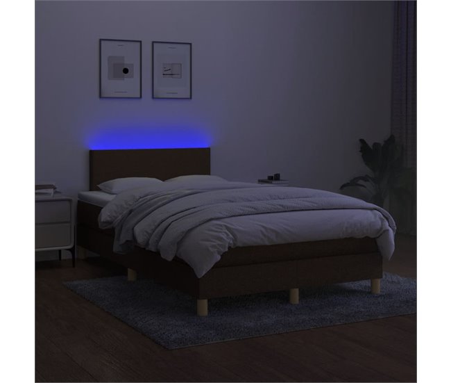 Conforama Cama Box Spring Con Colchón Y LED Tela Marrón Oscuro 120x200 Cm Diseño Plano