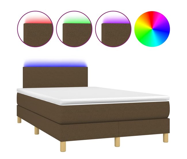 Conforama Cama box spring con colchón y LED tela marrón oscuro 120x200 cm Diseño plano