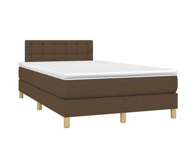 Conforama Cama Box Spring Con Colchón Y LED Tela Marrón Oscuro 120x200 Cm Botones