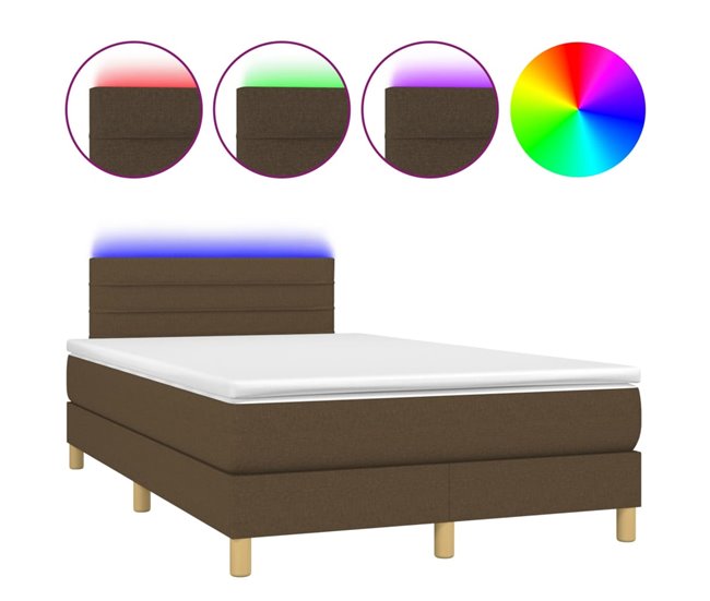 Conforama Cama box spring con colchón y LED tela marrón oscuro 120x200 cm Rayas horizontales