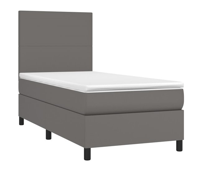 Conforama Cama Box Spring Y Colchón LED Cuero Sintético Gris 90x190 Cm Diseño Plano