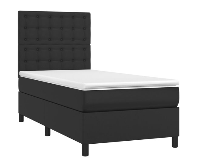 Conforama Cama Box Spring Y Colchón LED Cuero Sintético Negro 90x190 Cm Botones