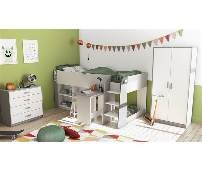 Conforama Cama Compacta GAME 90x200 Cm Blanca Y Gris