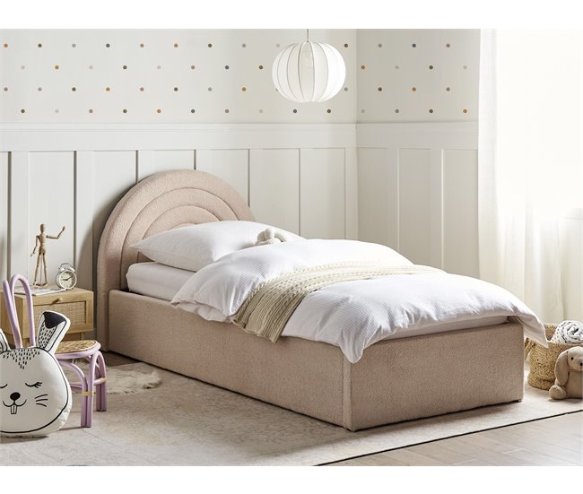 Conforama Cama Con Almacenaje Bouclé ANET 90 X 200 Cm Beige