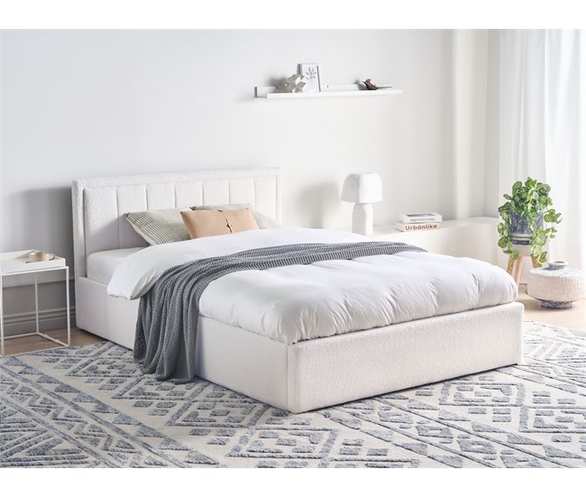 Conforama Cama Con Almacenaje Bouclé MONTLAUR 140 X 200 Cm Blanco