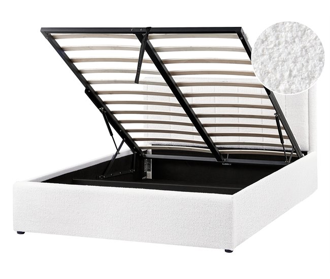 Conforama Cama con almacenaje Bouclé MONTLAUR 140 x 200 cm Blanco