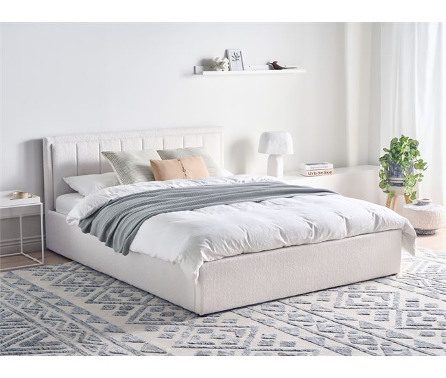 Conforama Cama Con Almacenaje Bouclé MONTLAUR 160 X 200 Cm Blanco