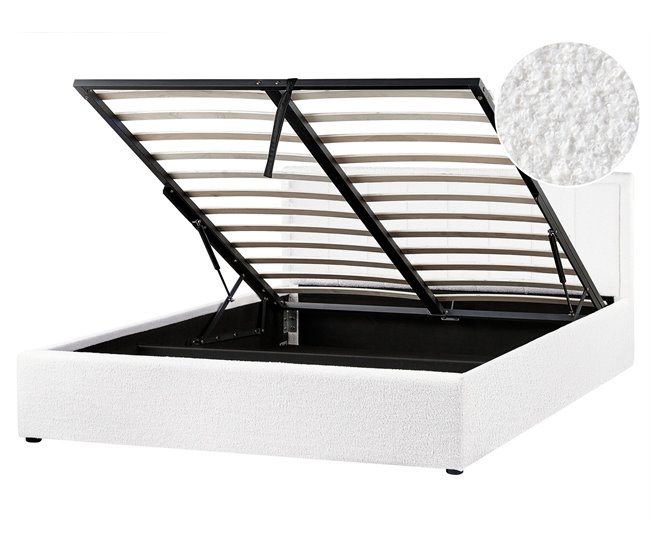 Conforama Cama con almacenaje Bouclé MONTLAUR 160 x 200 cm Blanco