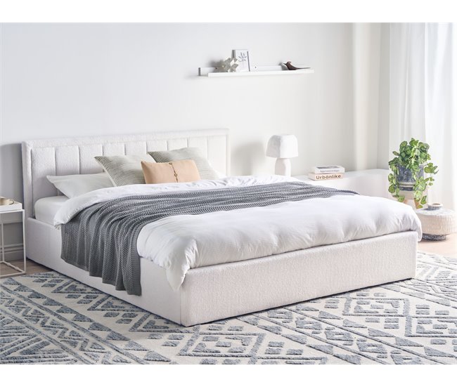 Conforama Cama Con Almacenaje Bouclé MONTLAUR 180 X 200 Cm Blanco