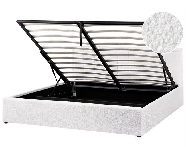 Conforama Cama con almacenaje Bouclé MONTLAUR 180 x 200 cm Blanco