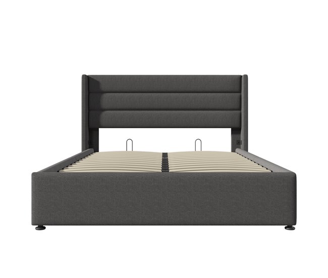 Conforama Cama con almacenaje de lino con somier de láminas - 140x200cm - Gris