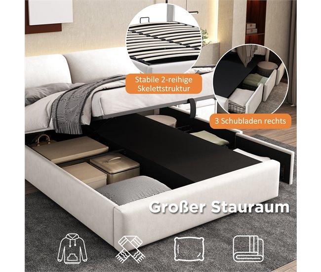 Conforama Cama Con Almacenaje De Terciopelo - 140x200 Cm - Con 3 Cajones - Blanco (sin Colchón)